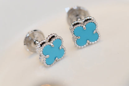 [Marins]CLOVER MINI TURQUOISE SILVER STUD EARRINGS