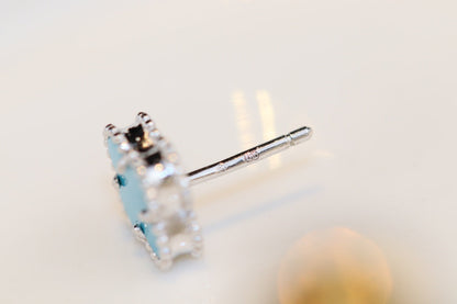 [Marins]CLOVER MINI TURQUOISE SILVER STUD EARRINGS