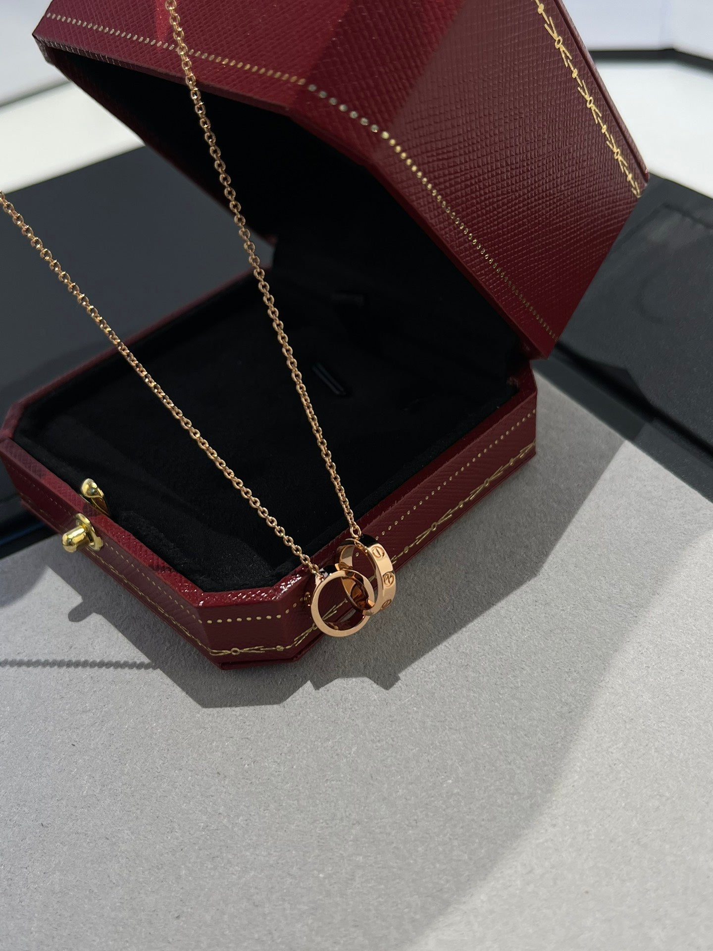 [Marins]LOVE NECKLACE DOUBLE RING PINK GOLD