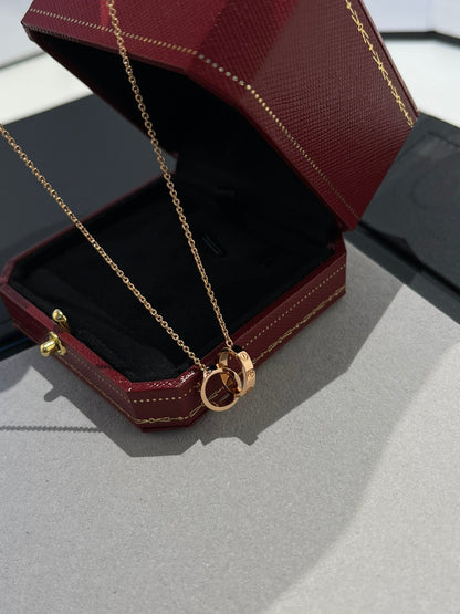 [Marins]LOVE NECKLACE DOUBLE RING PINK GOLD