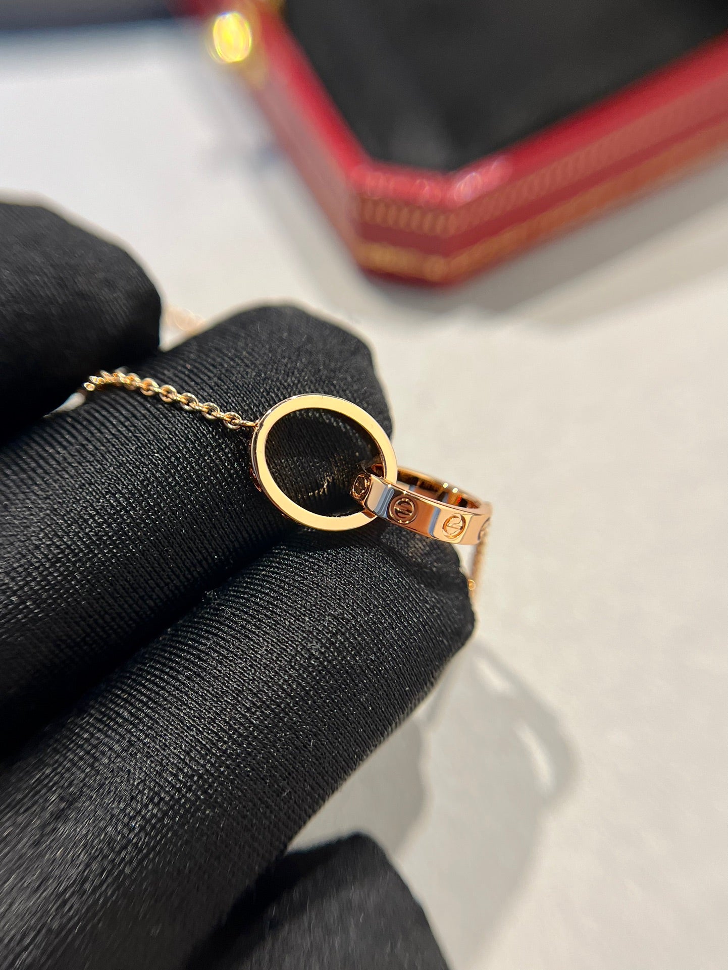 [Marins]LOVE NECKLACE DOUBLE RING PINK GOLD