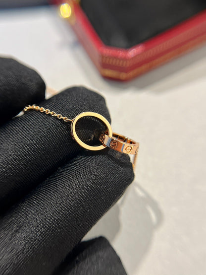 [Marins]LOVE NECKLACE DOUBLE RING PINK GOLD