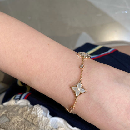 [Marins]STAR AND SUN 4 MOTIF WHITE MOP PINK GOLD BRACELET