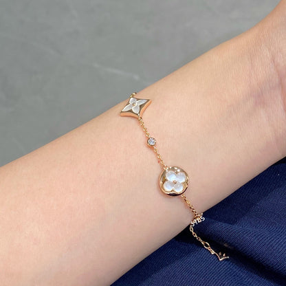 [Marins]STAR AND SUN 4 MOTIF WHITE MOP PINK GOLD BRACELET