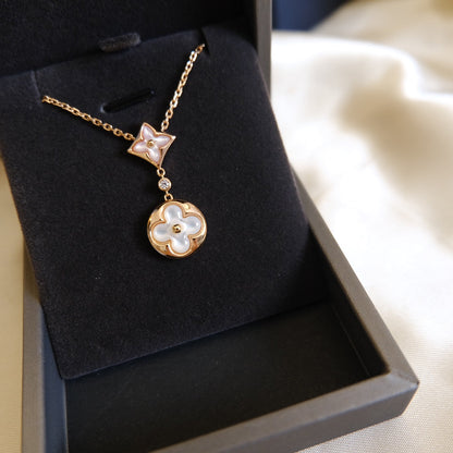 [Marins]STAR AND SUN WHITE MOP 2 MOTIF PINK GOLD NECKLACE