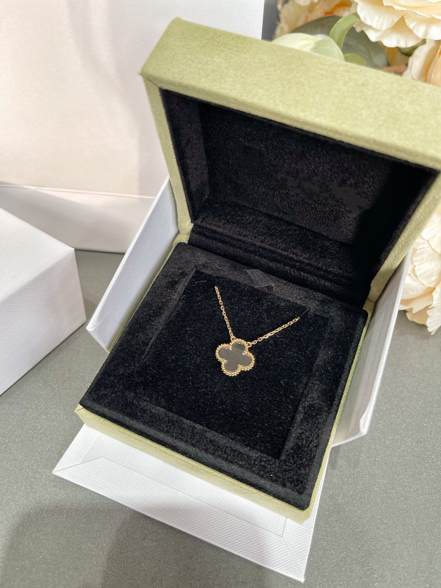 [Marins]CLOVER ROCK CRYSTAL Marins GOLD NECKLACE