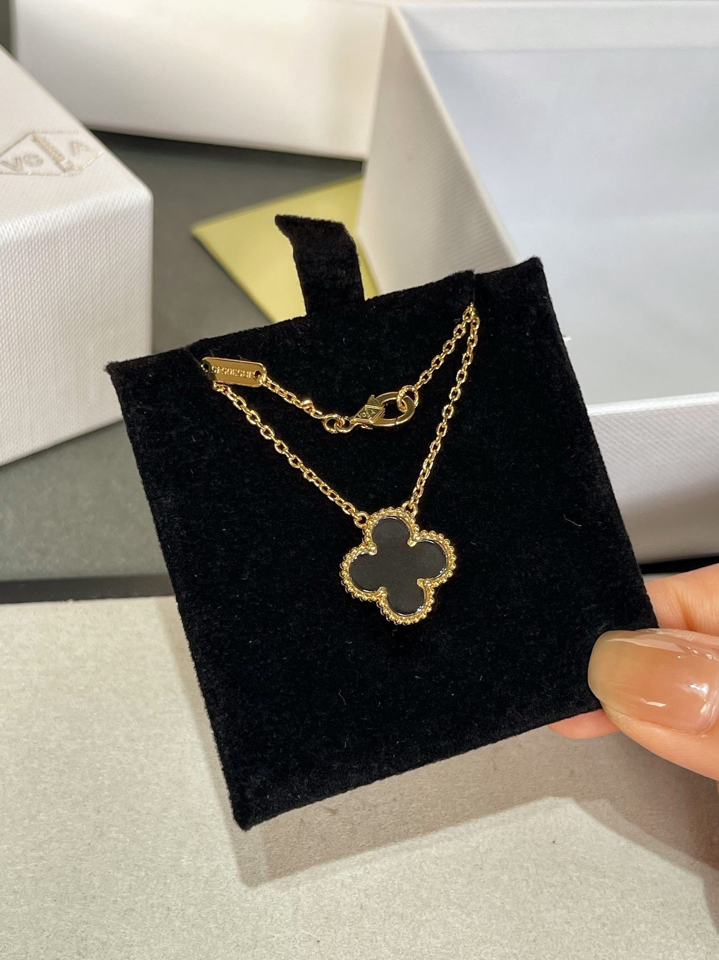 [Marins]CLOVER ROCK CRYSTAL Marins GOLD NECKLACE