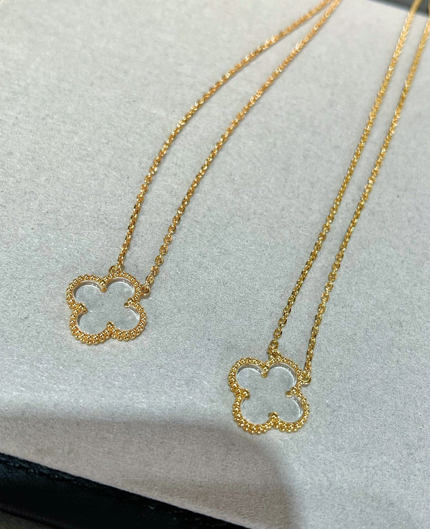 [Marins]CLOVER ROCK CRYSTAL Marins GOLD NECKLACE