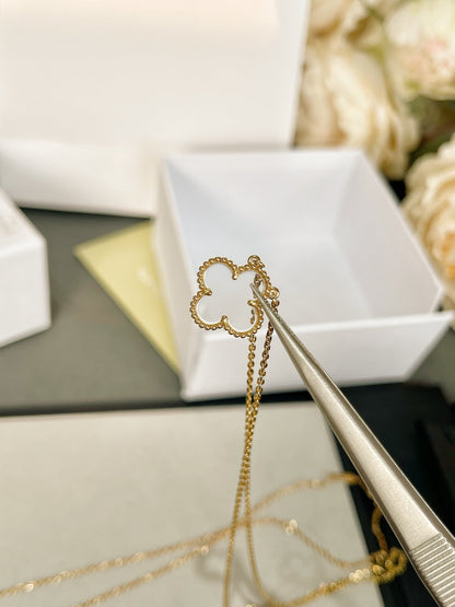 [Marins]CLOVER ROCK CRYSTAL Marins GOLD NECKLACE