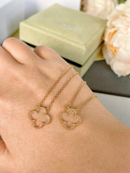 [Marins]CLOVER ROCK CRYSTAL Marins GOLD NECKLACE
