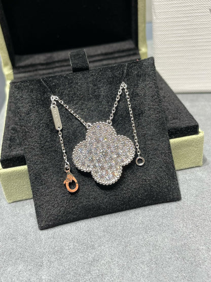 [Marins]CLOVER 25MM LARGE PENDANT DIAMOND PAVED SILVER NECKLACE