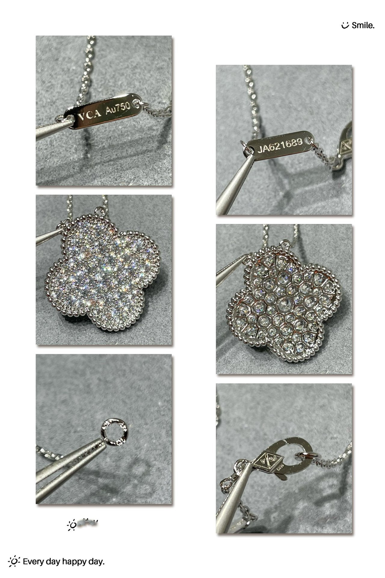 [Marins]CLOVER 25MM LARGE PENDANT DIAMOND PAVED SILVER NECKLACE
