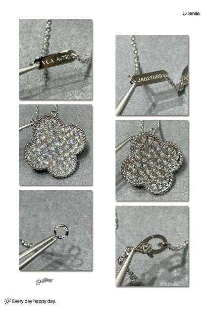 [Marins]CLOVER 25MM LARGE PENDANT DIAMOND PAVED SILVER NECKLACE