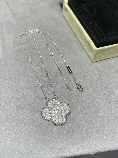 [Marin-Jewelry]CLOVER 25MM LARGE PENDANT DIAMOND PAVED SILVER NECKLACE