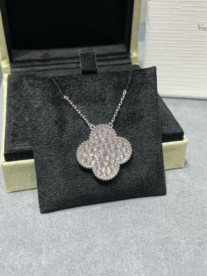 [Marins]CLOVER 25MM LARGE PENDANT DIAMOND PAVED SILVER NECKLACE