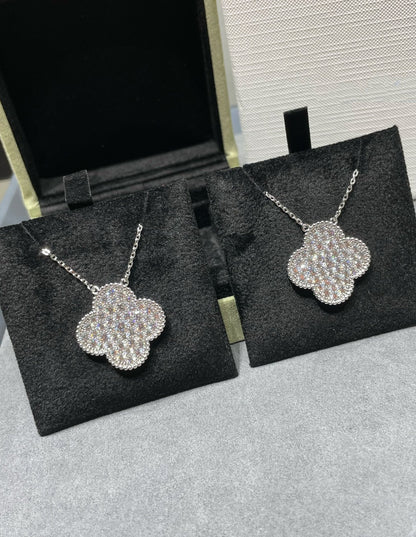 [Marins]CLOVER 25MM LARGE PENDANT DIAMOND PAVED SILVER NECKLACE