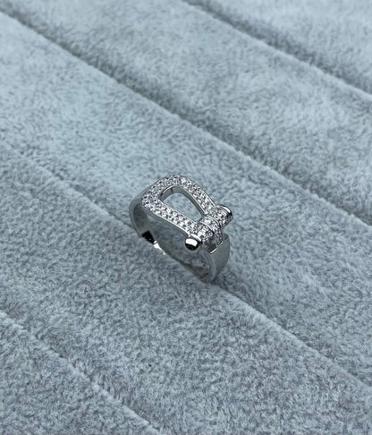 [Marins]Wide Hoof-Shaped Diamond-Studded Ring