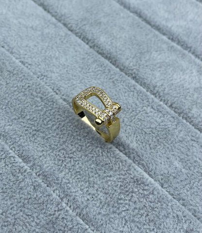 [Marins]Wide Hoof-Shaped Diamond-Studded Ring