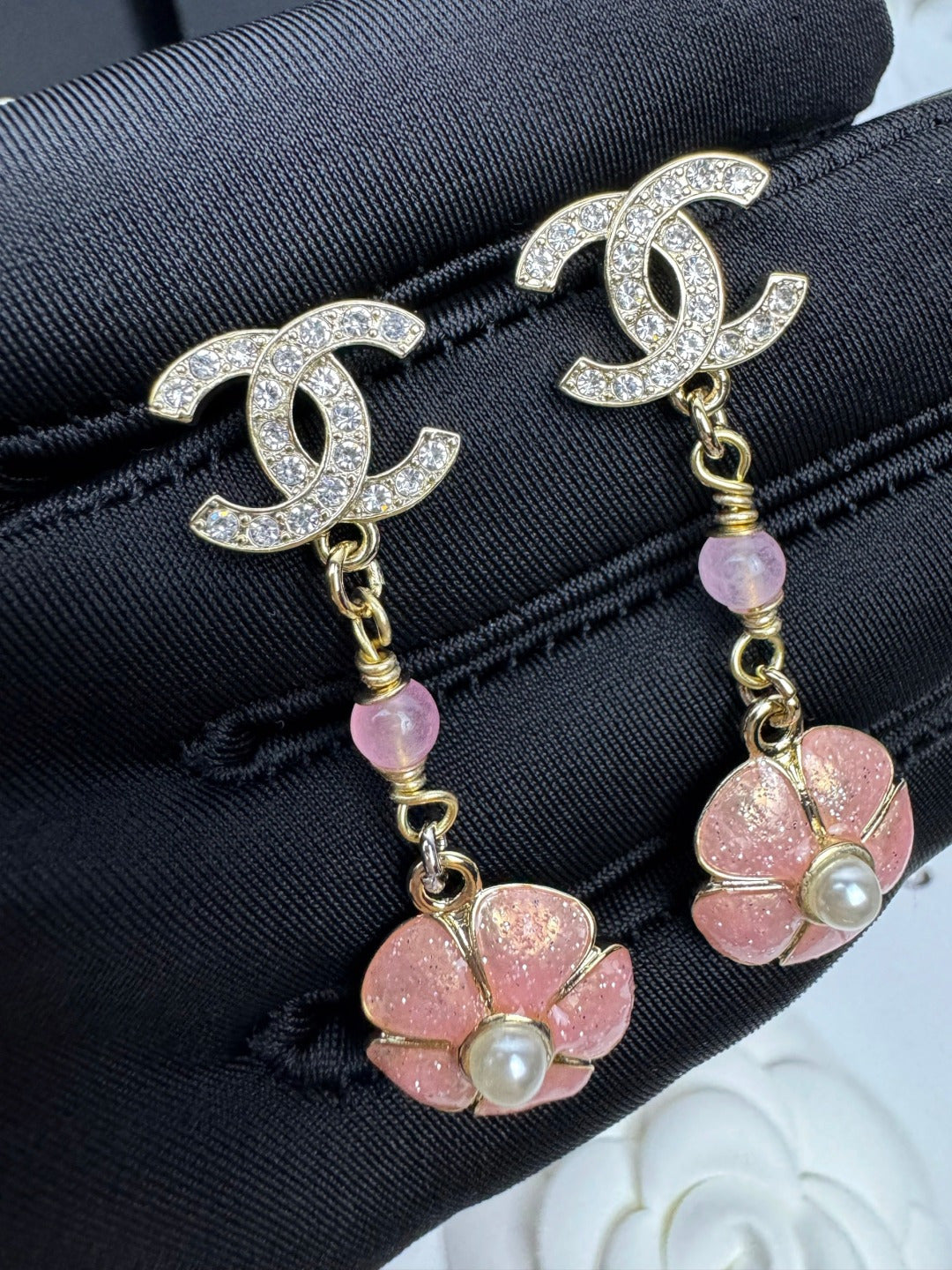 [Marin-Jewelry]26C Pink Camellia Enamel Pendant with Double C Earrings
