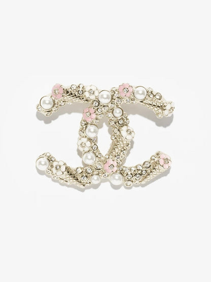 [Marins]26C Pink-White Enamel Ice Cream Cone Double C Brooch