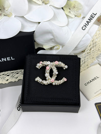 [Marins]26C Pink-White Enamel Ice Cream Cone Double C Brooch