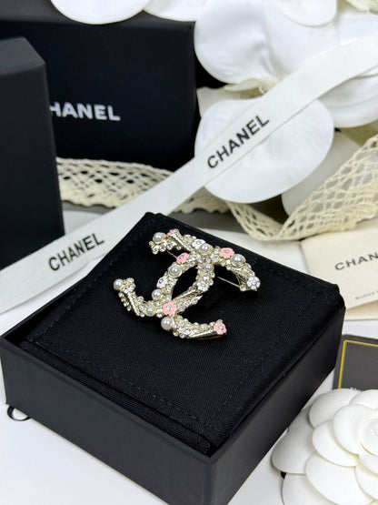 [Marins]26C Pink-White Enamel Ice Cream Cone Double C Brooch