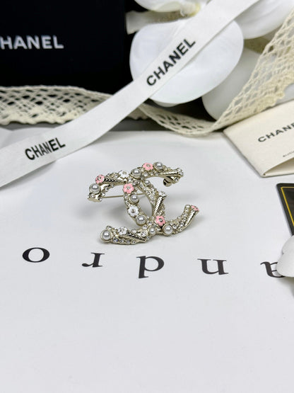 [Marins]26C Pink-White Enamel Ice Cream Cone Double C Brooch