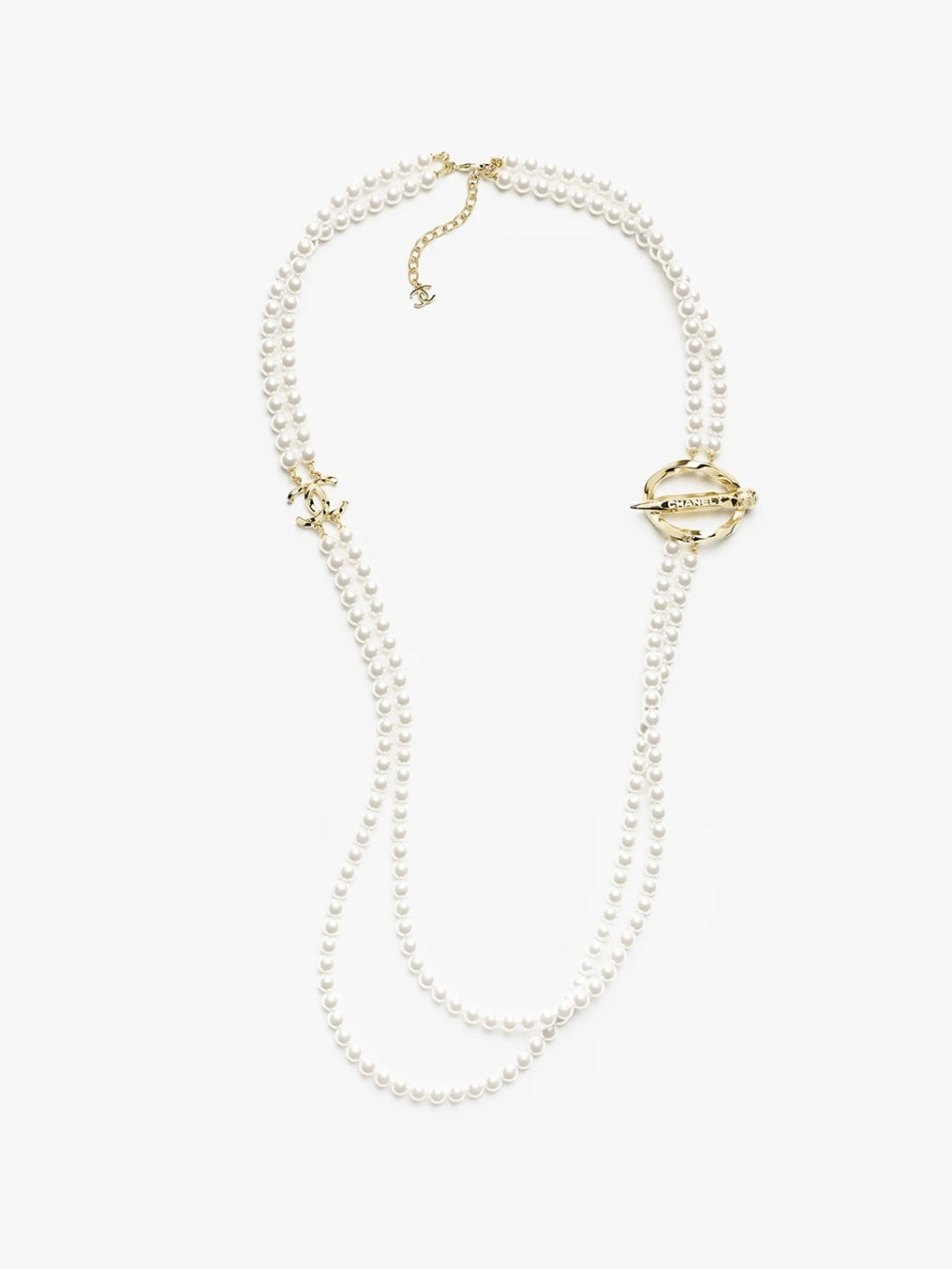 [Marins]25K Pencil Double C Double-Layer Pearl Sweater Chain
