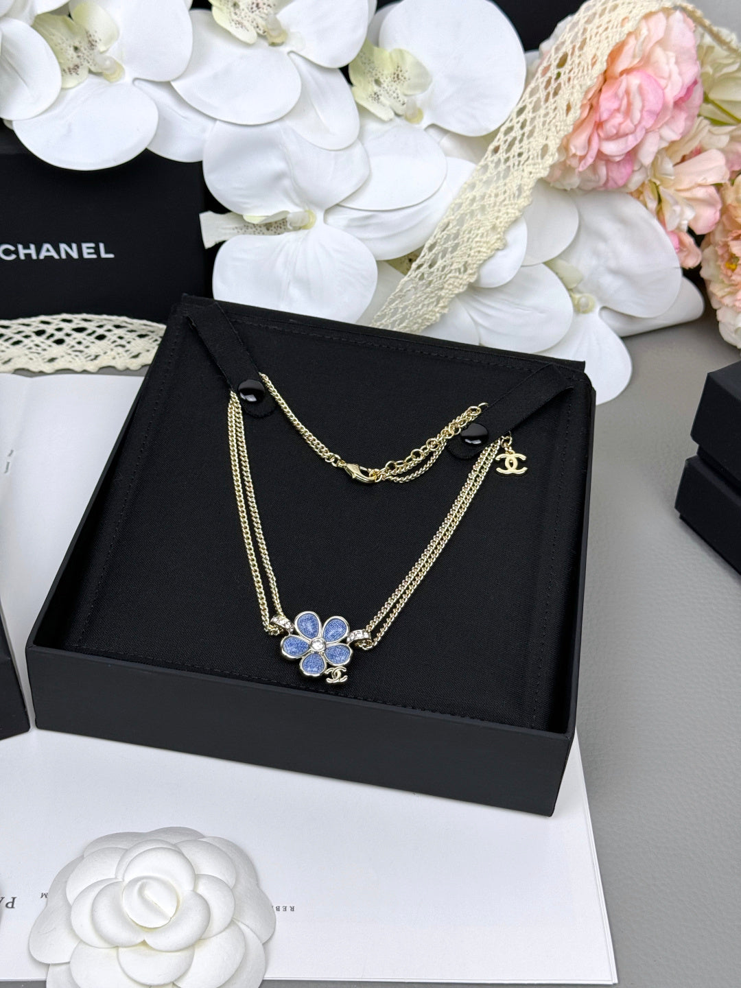 [Marins]New Blue Floral Double-Layer Necklace