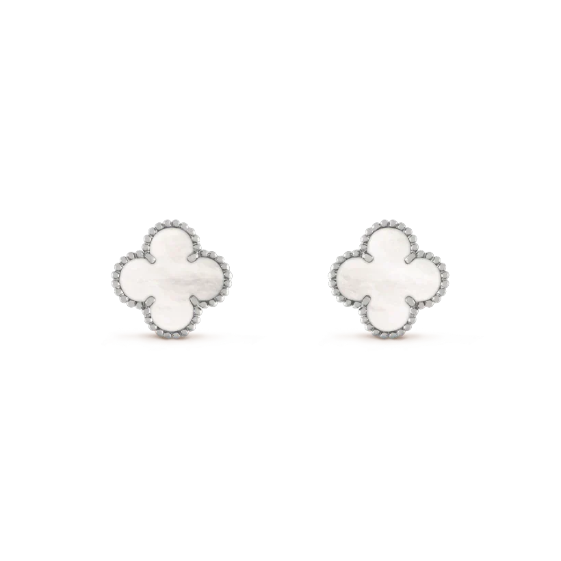 [Marins]CLOVER MEDIUM 1 MOTIFS  WHITE MOP EARRINGS SILVER