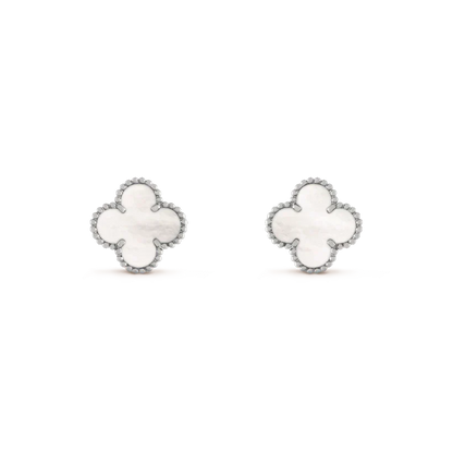 [Marins]CLOVER MEDIUM 1 MOTIFS  WHITE MOP EARRINGS SILVER