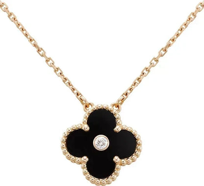 [Marins]CLOVER 15MM DIAMOND ONYX NECKLACE