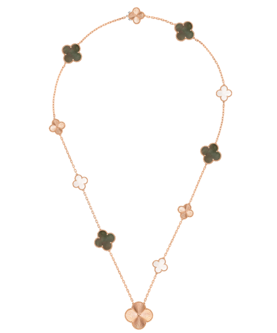 [Marins]DETACHABLE CLOVER 15(11+4) FLOWER SILVER NECKLACE SET
