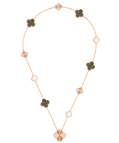 [Marins]DETACHABLE CLOVER 15(11+4) FLOWER SILVER NECKLACE SET
