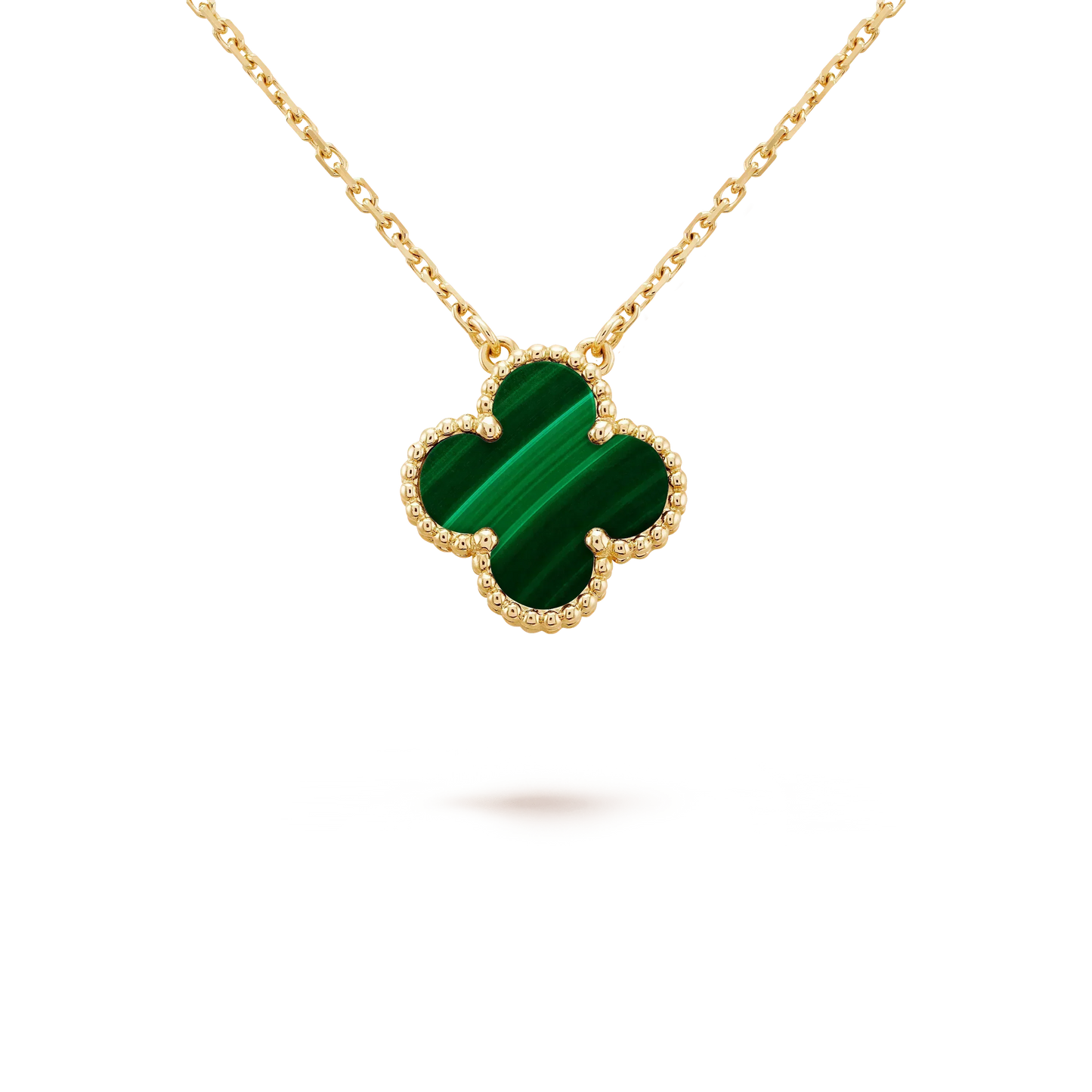 [Marins]CLOVER 15MM MALACHITE SINGLE FLOWER  NECKLACE