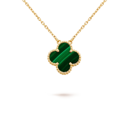 [Marins]CLOVER 15MM MALACHITE SINGLE FLOWER  NECKLACE