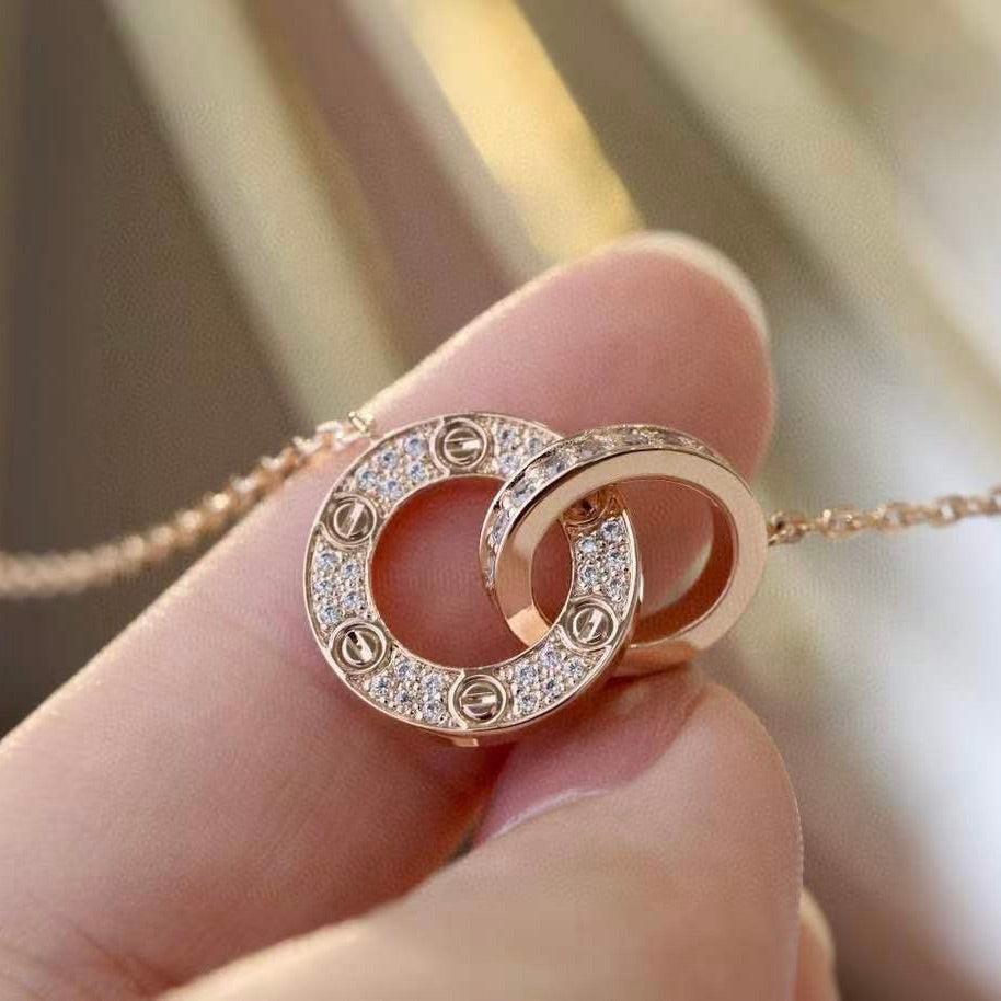 [Marins]LOVE 7.6MM NECKLACE Marins GOLD AND SILVER  FULL DIAMOND