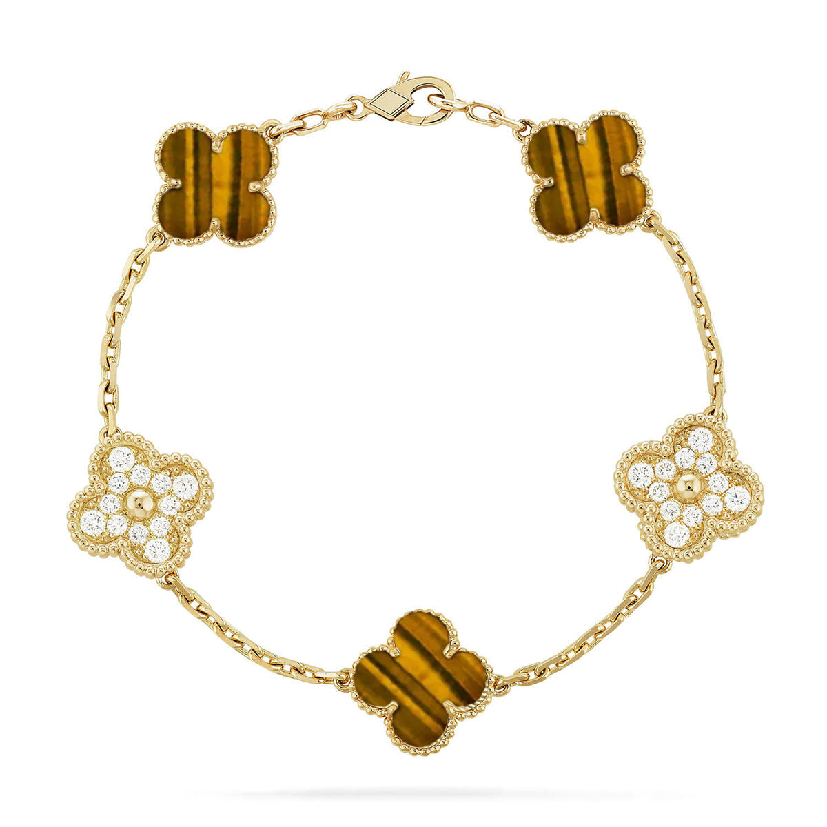 [Marins] CLOVER 5 MOTIFS TIGER EYE BRACELET COLLECTION