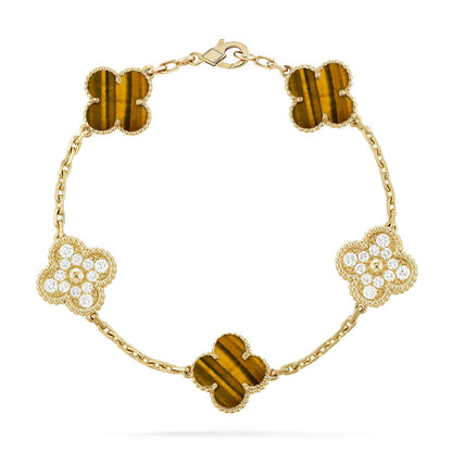[Marins] CLOVER 5 MOTIFS TIGER EYE BRACELET COLLECTION