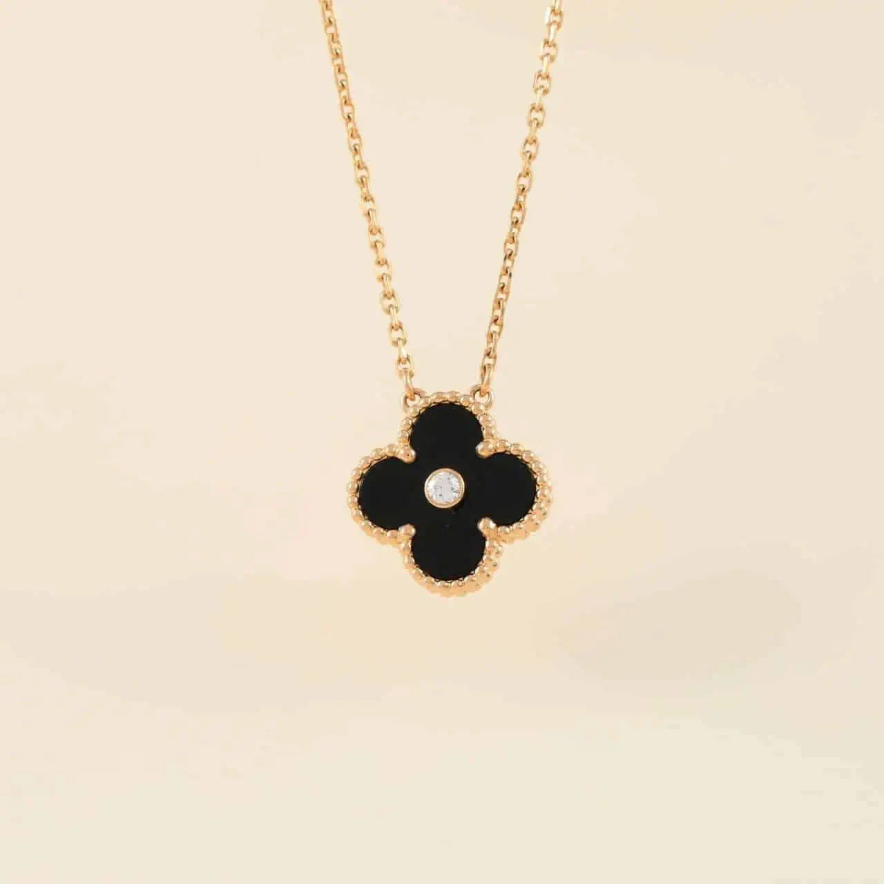 [Marins]CLOVER 15MM DIAMOND ONYX NECKLACE