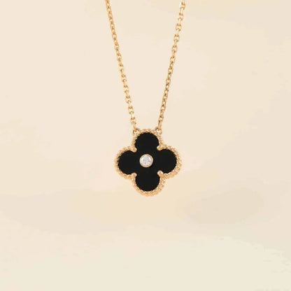 [Marins]CLOVER 15MM DIAMOND ONYX NECKLACE
