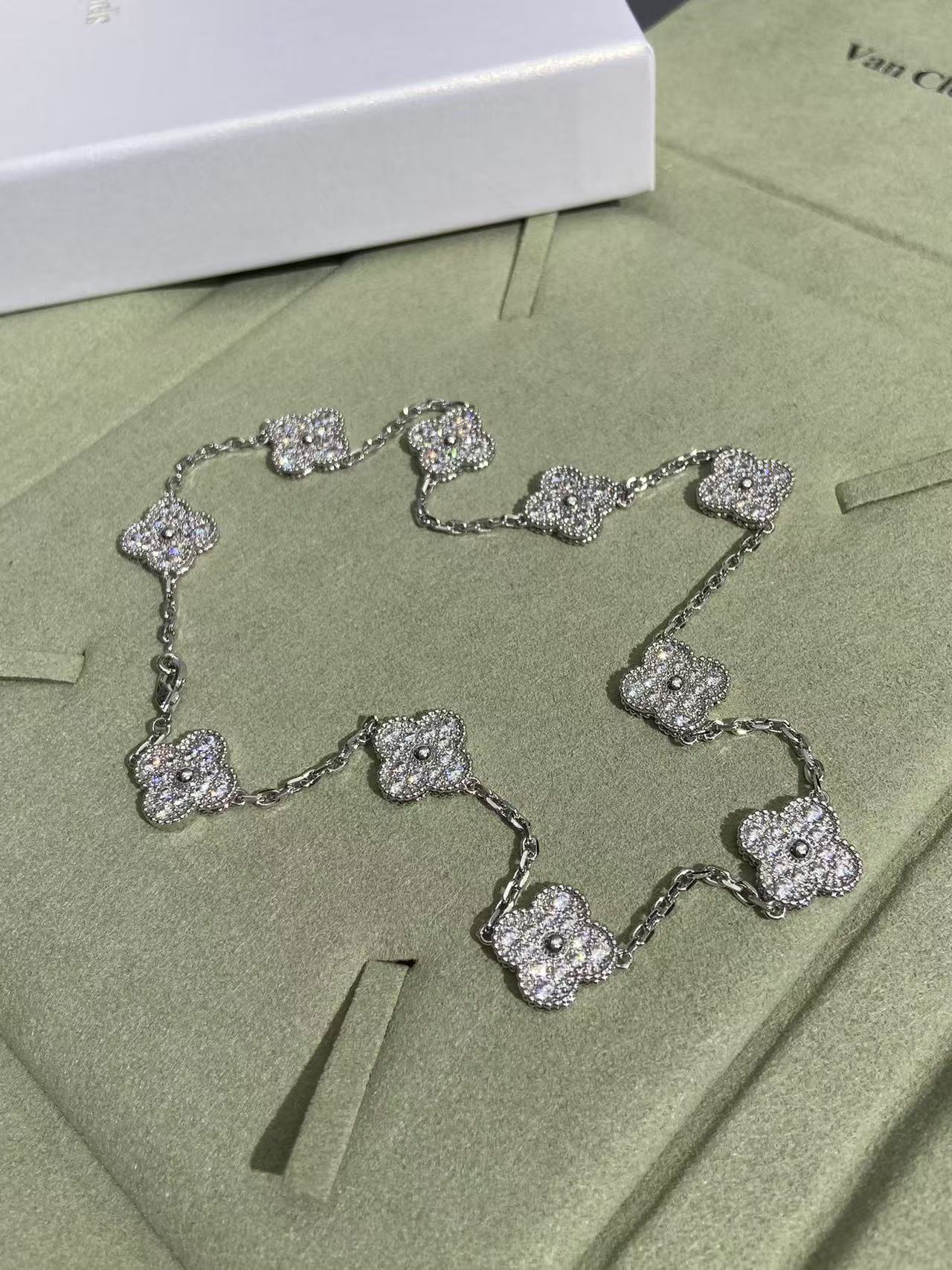 [Marins Jewelry]CLOVER 10 MOTIFS  FULL DIAMOND NECKLACE