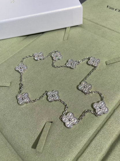 [Marins Jewelry]CLOVER 10 MOTIFS  FULL DIAMOND NECKLACE
