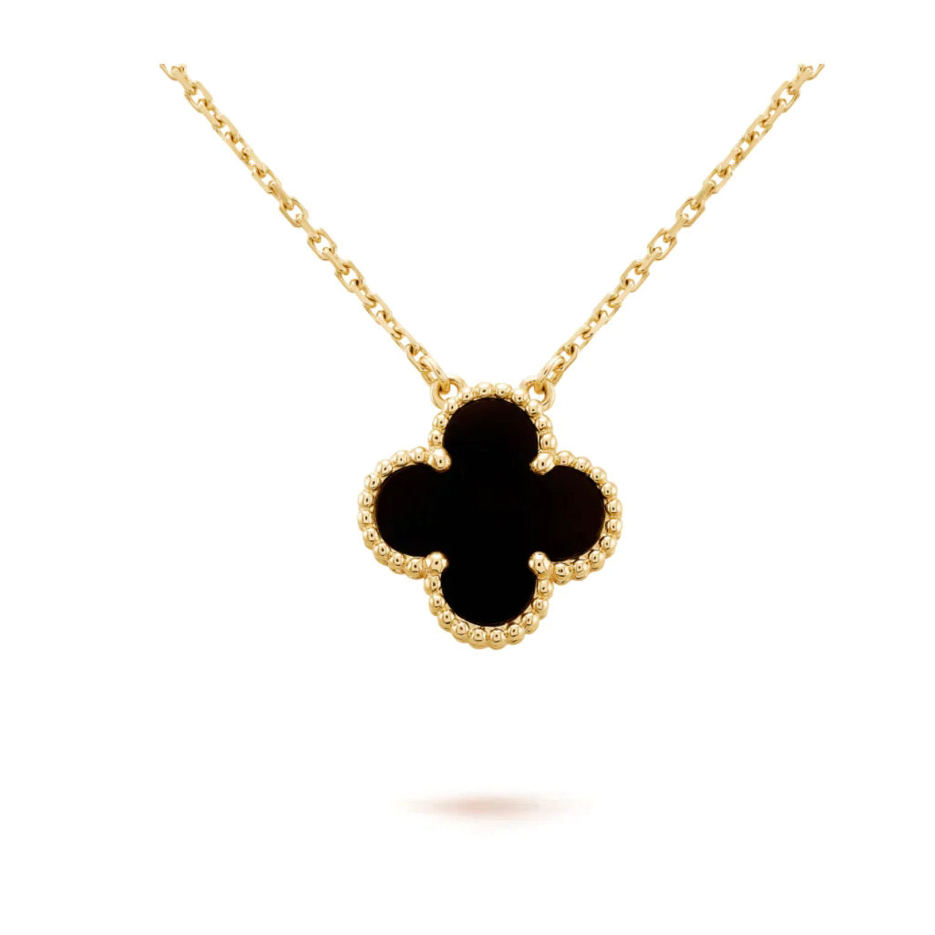 [Marins]CLOVER 15MM BLACK ONYX SINGLE FLOWER NECKLACE