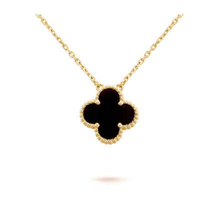 [Marins]CLOVER 15MM BLACK ONYX SINGLE FLOWER NECKLACE
