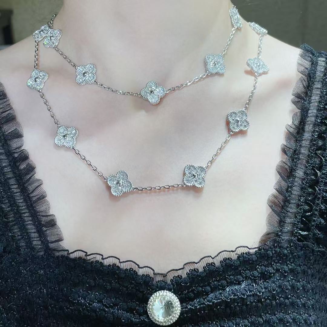 [Marins]CLOVER 20 MOTIFS FULL-DIAMOND NECKLACE