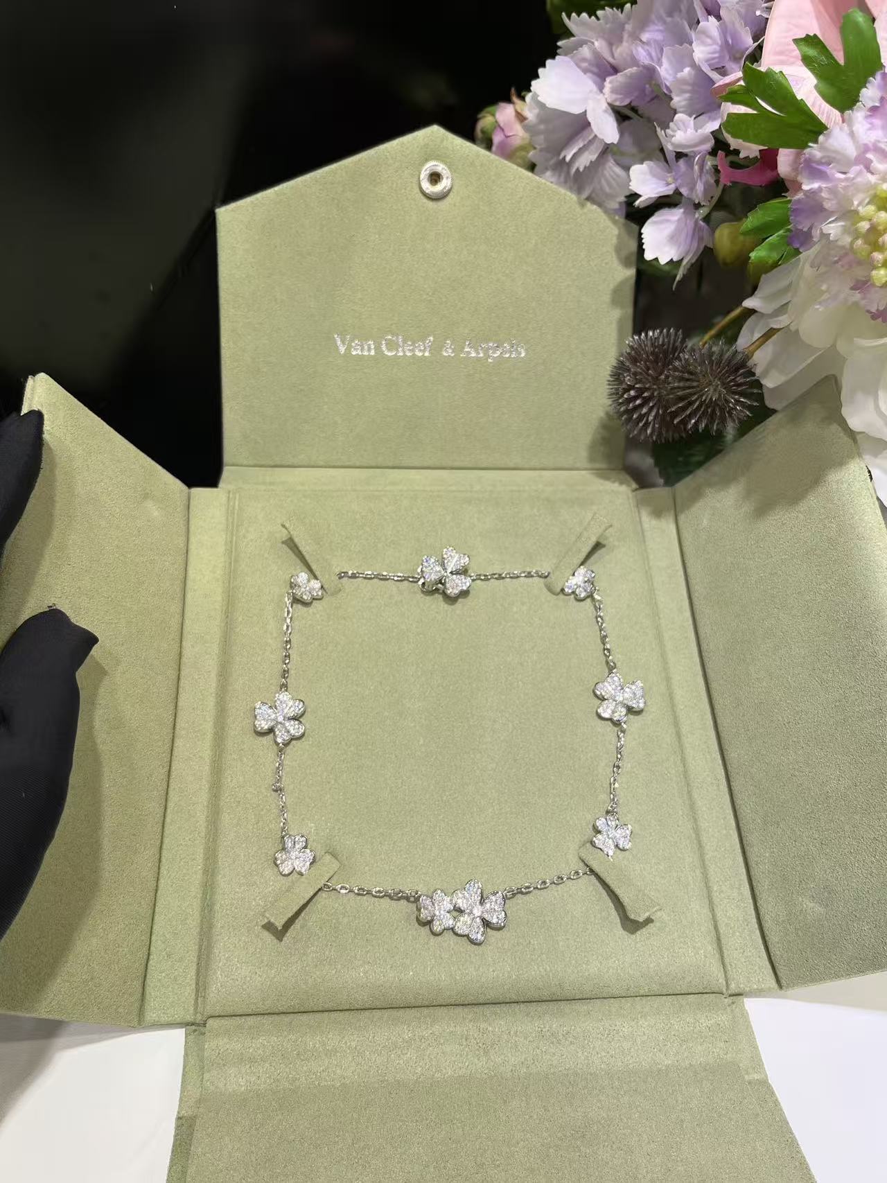 [Marins Jewelry]CLOVER 10 MOTIFS  FULL DIAMOND NECKLACE