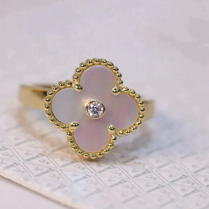 [Marins]CLOVER PINK MOP RING GOLD DIAMOND