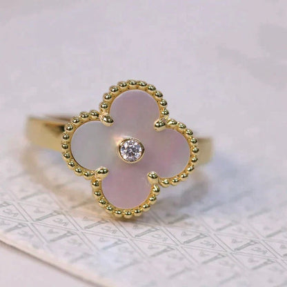 [Marins]CLOVER PINK MOP RING GOLD DIAMOND
