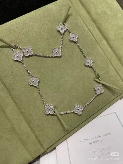 [Marins Jewelry]CLOVER 10 MOTIFS  FULL DIAMOND NECKLACE